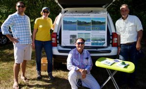 Some of the team at Durham Day. Photo credit: Todd Selig. Left to right: Trevor Mattera, UNH; Kirsten Howard NHDES Coastal Program; Mike Lynch, Town of Durham; Dave Burdick, UNH.