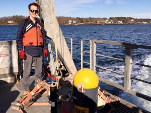 Ben aboard the R/V Gulf Challenger deploying oceanographic instruments in the Piscataqua River.