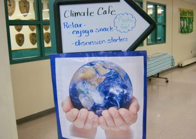 Climate cafe sign, Climate in the Classroom - Sunapee 6th grade, 2020