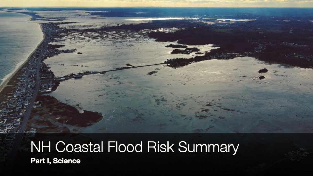 Still from CFR guidance video with text that reads 'NH Coastal Flood Risk Summary'