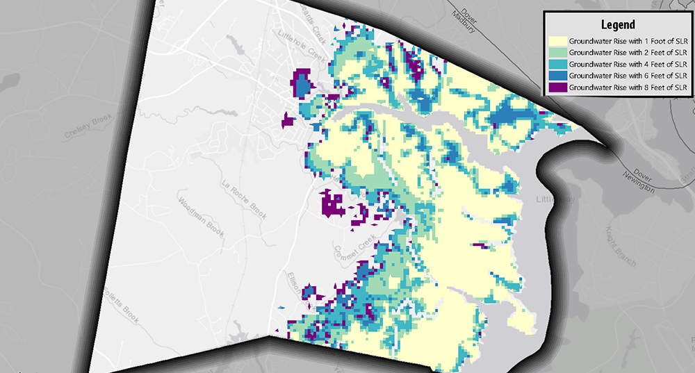 Map modeling groundwater rise in the Town of Durham