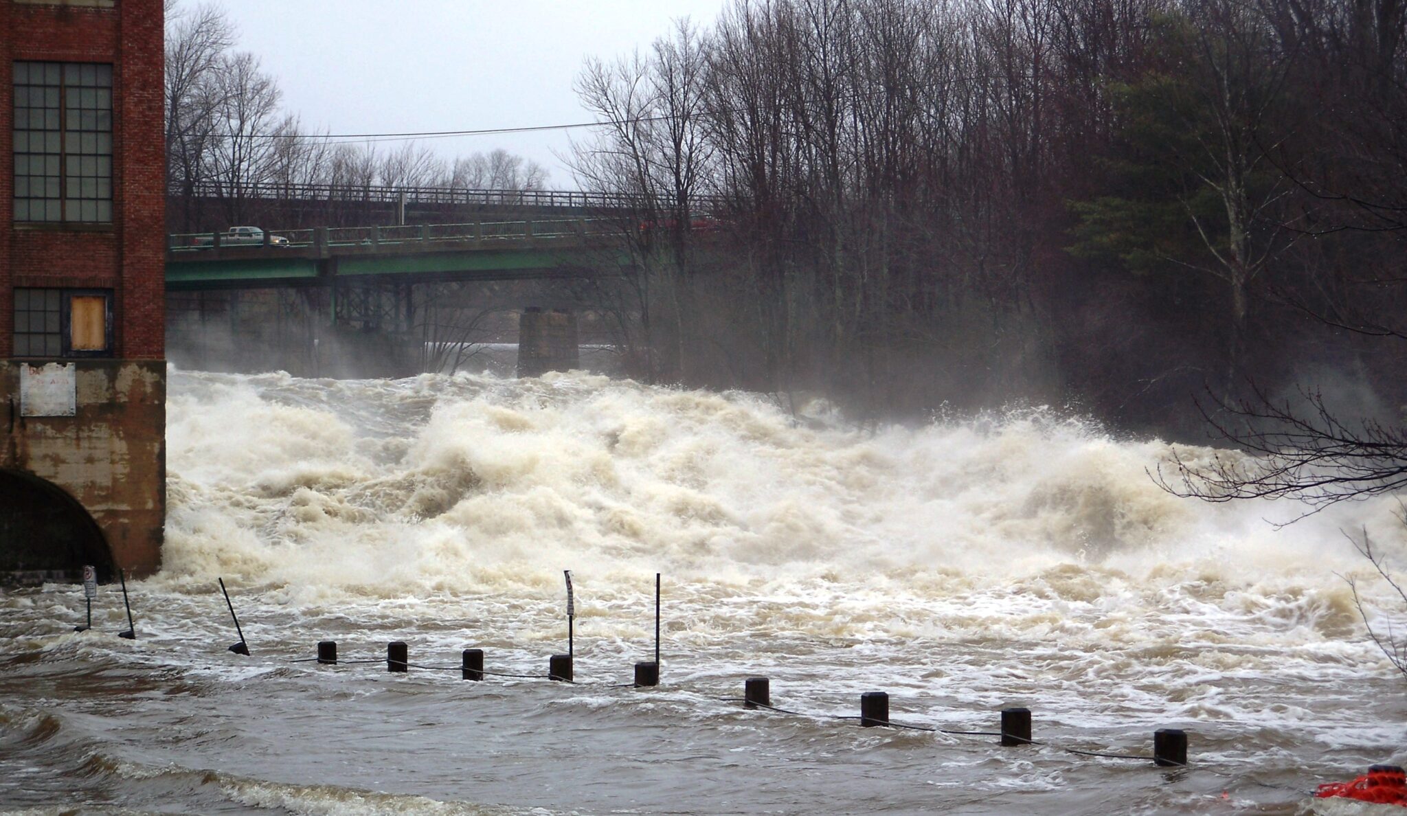 The Salmon Falls River overflows its banks in Rollinsford